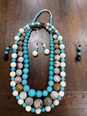 Turquoise & Ivory Beaded Necklace Set - Women Jewelry southwestern/boho
